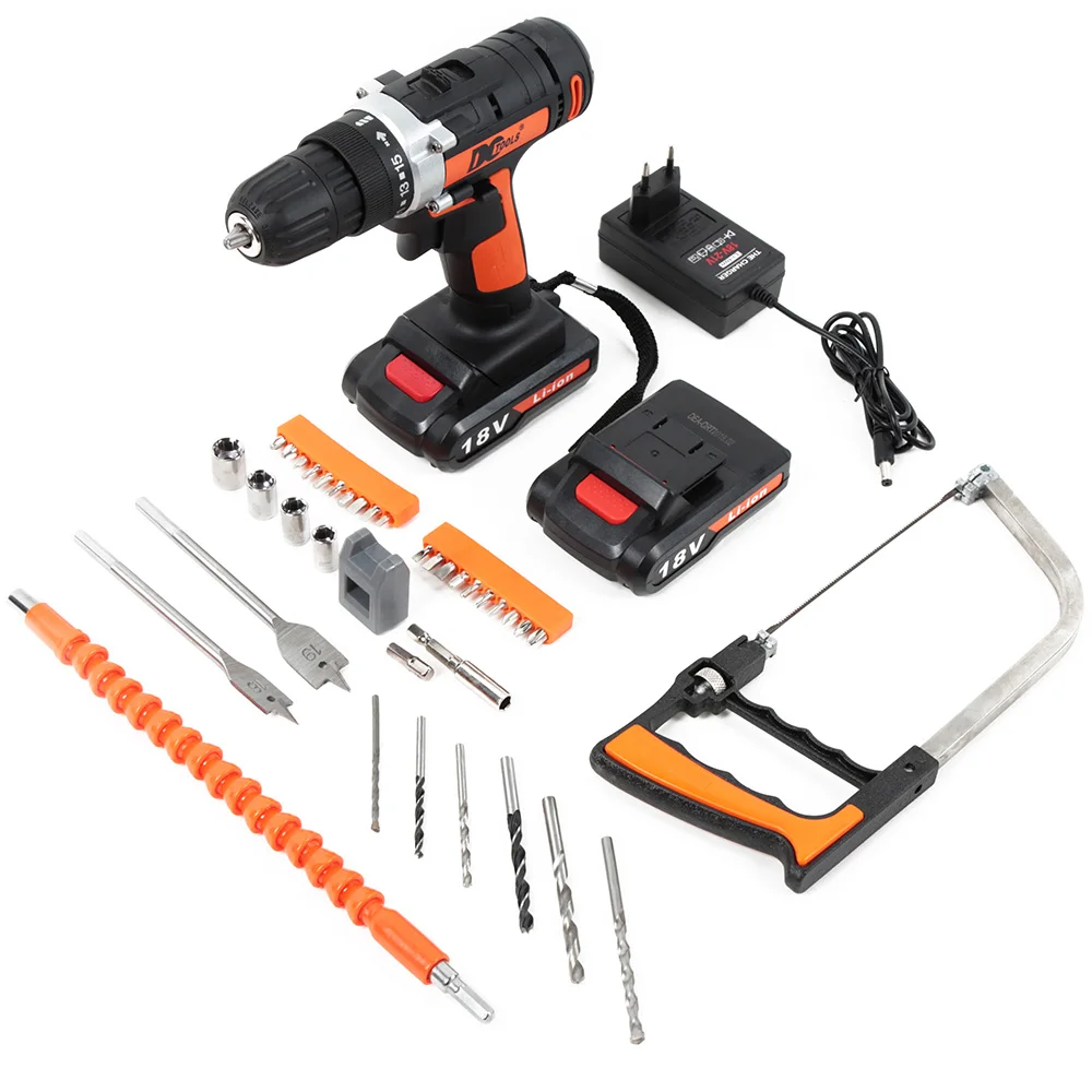 

Fast Shipping Double Speed Electric Drill Set 1250rpm 18V Rechargeable Li-ion LED Light Professional Drill Set for Manufacture