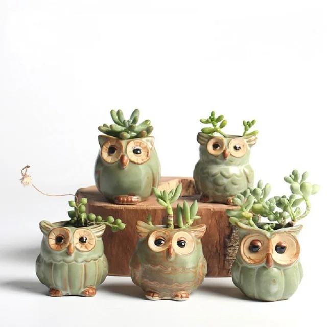 

5 Pcs/Set Creative Ceramic Owl Flower Pots Succulent Planter Pot Ceramic Tabletop Home Decoration Flower Pot Cute Design