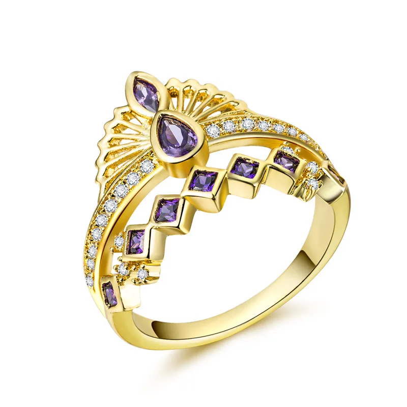 

Huitan Vintage Crown Ring with Purple Cubic Zircon Bezel Setting Best Anniversary Gift Fashion Cocktail Party Rings for Women