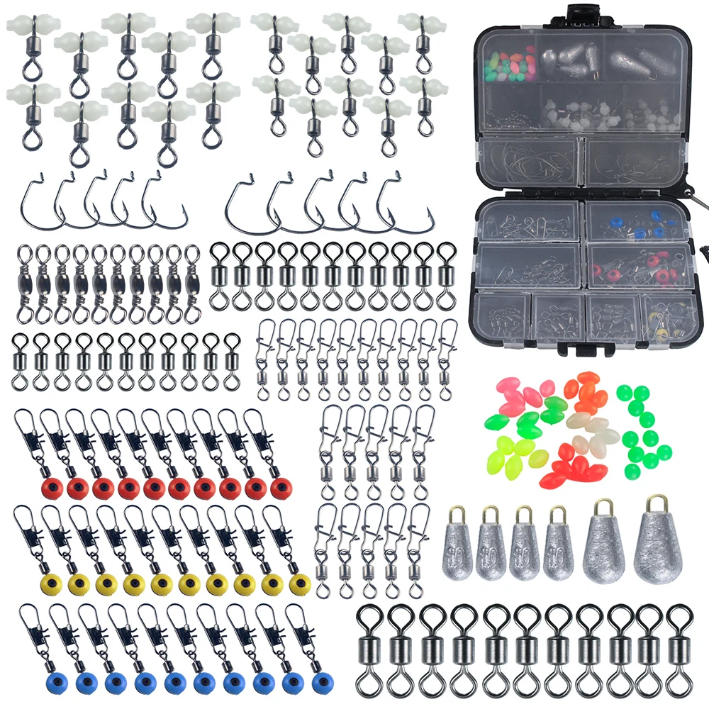 

177pcs Fishing Tackle Box Set Fishing Accessories Kit Crank Hooks Sinker Weights Swivels Snaps Connectors Beads For Pesca