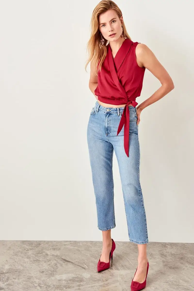 Trendyol бордовая муфта detaymi Bluz TWOSS19BB0424 |