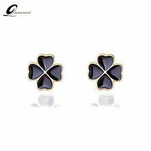 Черные серьги в форме четырехлистного клевера из стерлингового серебра S925 пробы, серьги-гвоздики для счастливой женщины, выразительные серьги для защиты от аллергии, украшения
