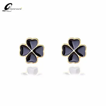 

Black Four-leaf Clover Earrings S925 Sterling Silver Stud Earring Lucky Woman Concise Defence Allergy Earrings Ornaments