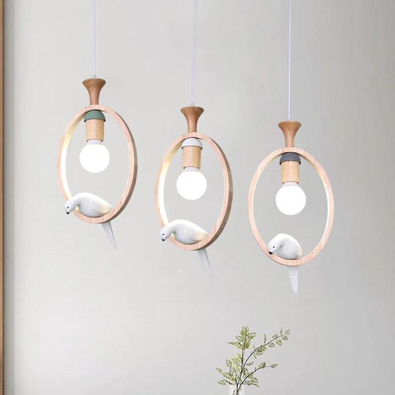 

Novelty Led Pendant Lamp With Wood Nordic Hanging Lights Fixture Bird Drop Light Dining Room Restaurant Shop Creative Lighting