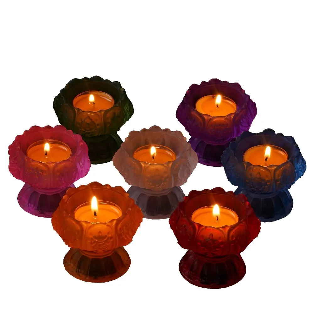 Thenew Seven-color Glass Candlestick Buddhist Supplies Butter Lamp Holder For Buddha Oil Candle Home Decoration | Дом и сад