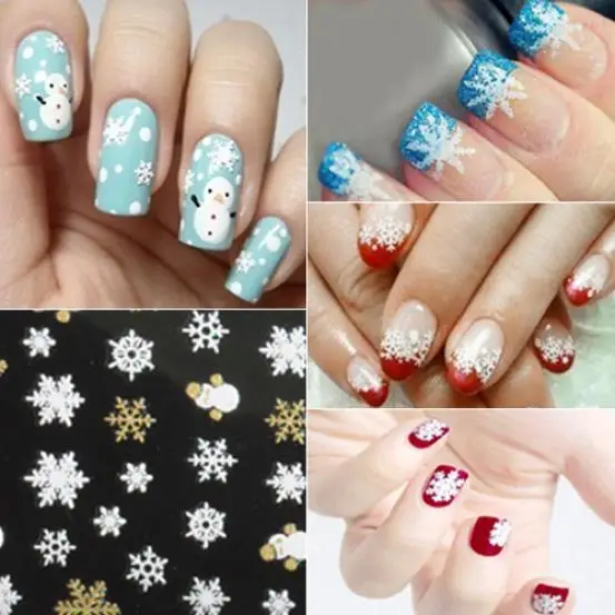 

BearPaw Women Cute Nail Art Stickers Christmas Snowflakes Snowman Decal Girls Fingernail Accessory 3D Nail Art Stickers Beauty