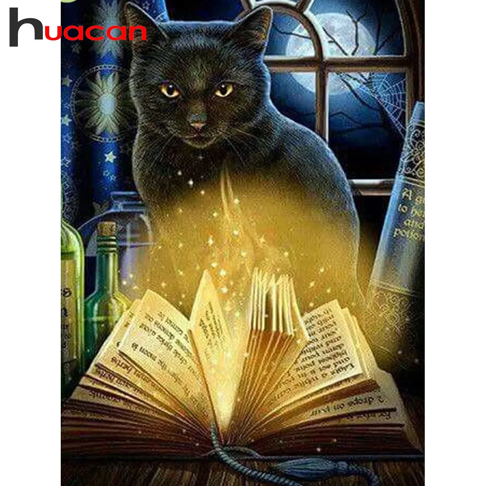 

Huacan Diamond Mosaic Sale Full Square Animal Diamond Painting Reading Cat Rhinestones Embroidery With Diamonds Book Decoration