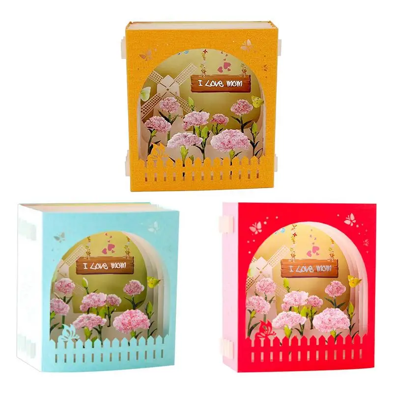 

Mother's Day Greeting Card Hollow Paper Carving 3D Pop up Display Greeting Blessing Small Card Custom Innovative Love Carnation