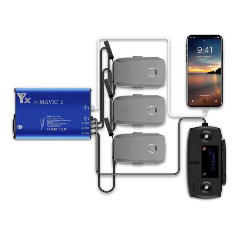 

5-in-1 Battery Remote Control Smart Charger Charging Hub with Switch for DJI Mavic 2 Pro/Zoom Drone