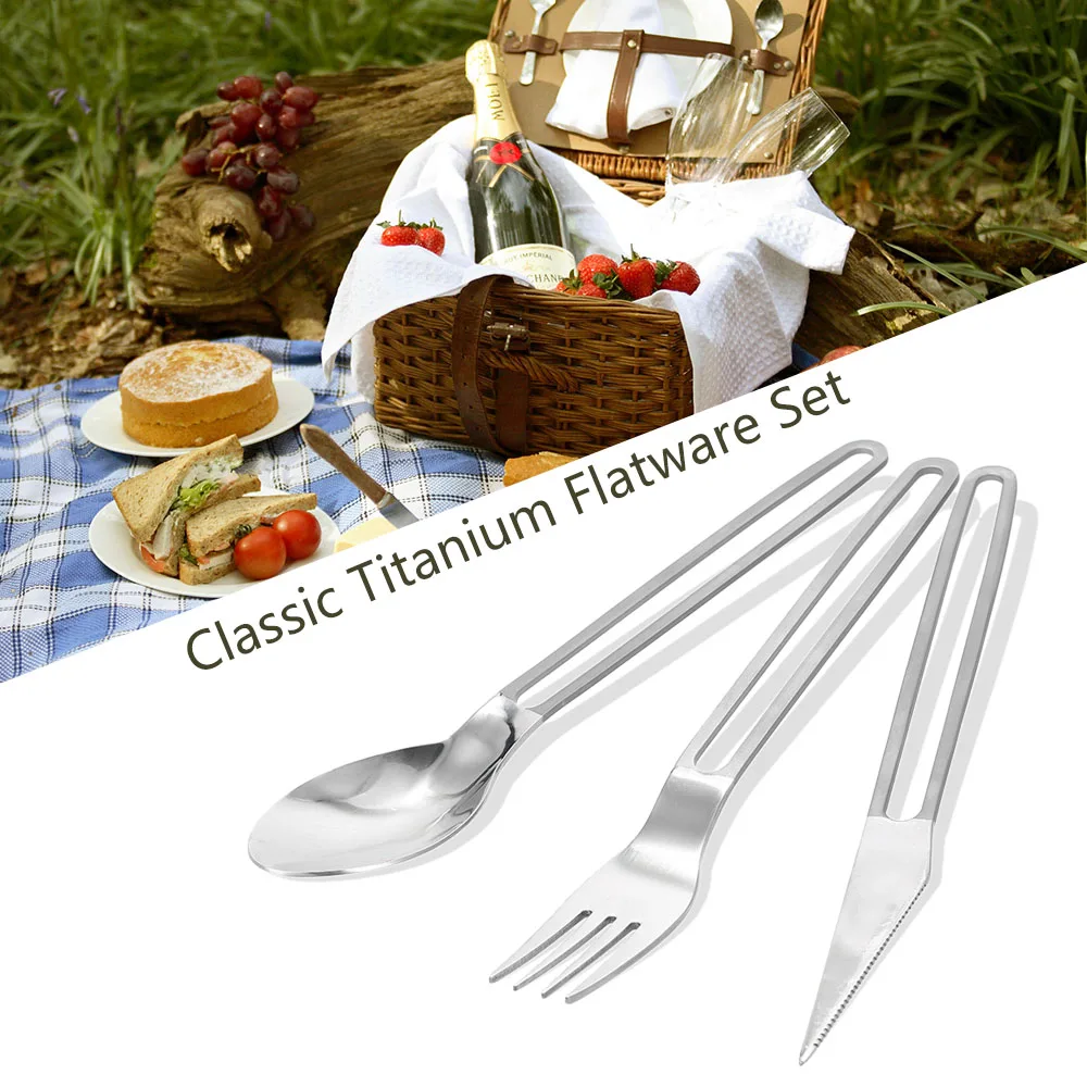 

3PCS Titanium Camping Tableware Kit Pocket Fork Spoon Cutter Flatware Set Home Kitchen Picnic Hiking Travel Cutlery Set