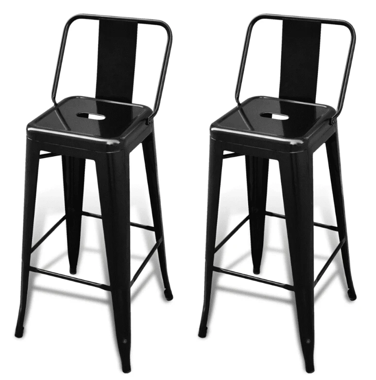 VidaXL Bar Stools 2 Pcs Square Black Metal Chair Bar Furniture Decor Modern Commercial Bar Chairs High Quality Bar Stool Set