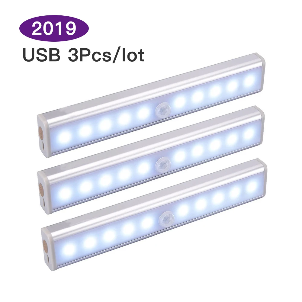 

2019 3Pcs Auto/On/Off IR Infrared Motion Detector Wireless Sensor Light Closet Rechargeable Cabinet Wardrobe Kitchen LED Light