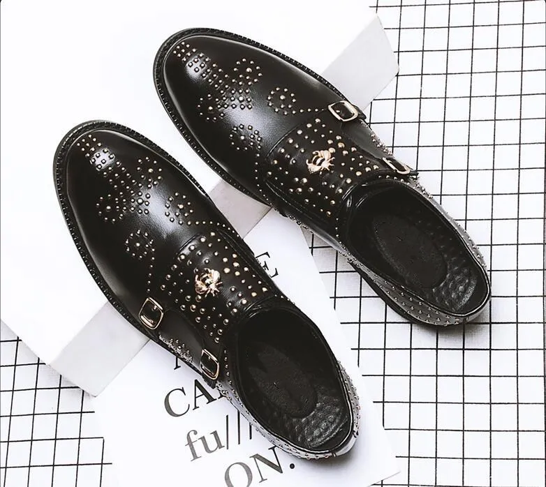 

Dress shoes men slip on smart casual height increasing shoes rivets metal buckle strap summer low heel shoes new fashion