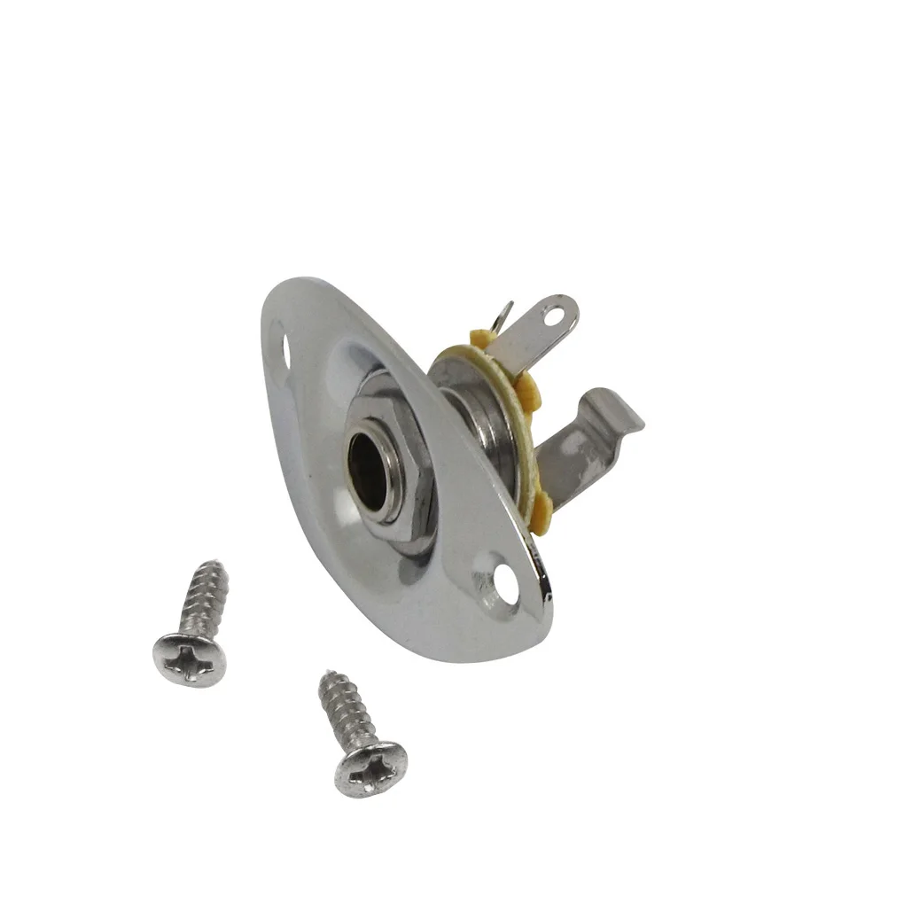 

NEW 1PCS Chrome 1/4'' 6.35mm Output Plate w/ Jack for Mono Electric Guitar Oval Dented Plate