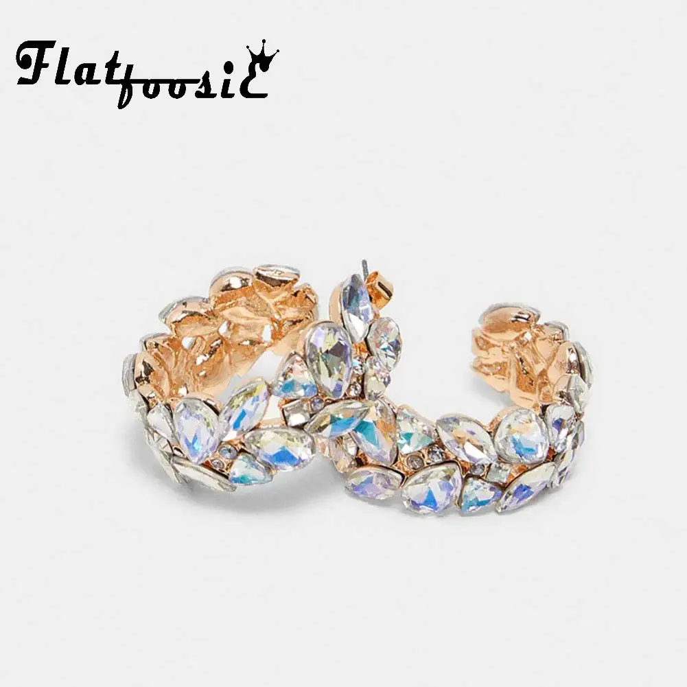 

Flatfoosie Fashion ZA Crystal Stud Earrings For Women Geometric Round Gold Color Punk Statement Earrings Wedding Party Jewelry
