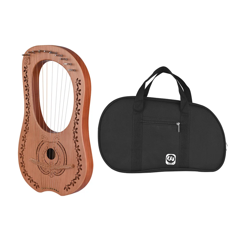 

10-String Wooden Lyre Harp Metal Strings Maple Wood Topboard Mahogany Backboard String Instrument with Carry Bag