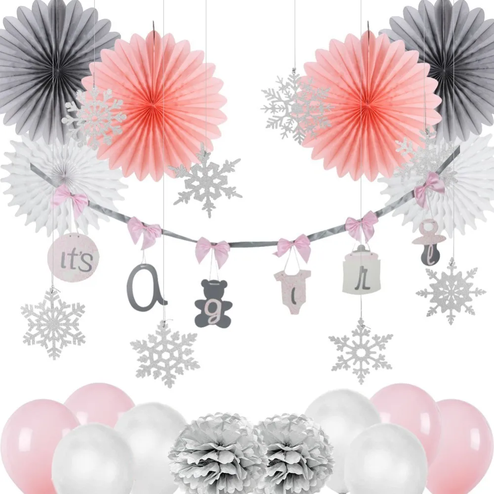

Pack Of 20pcs Baby Shower Decorations It's A Girl Banner Star Shaped Hanging Decor Latex Balloons Gender Reaveal Party Backdrop