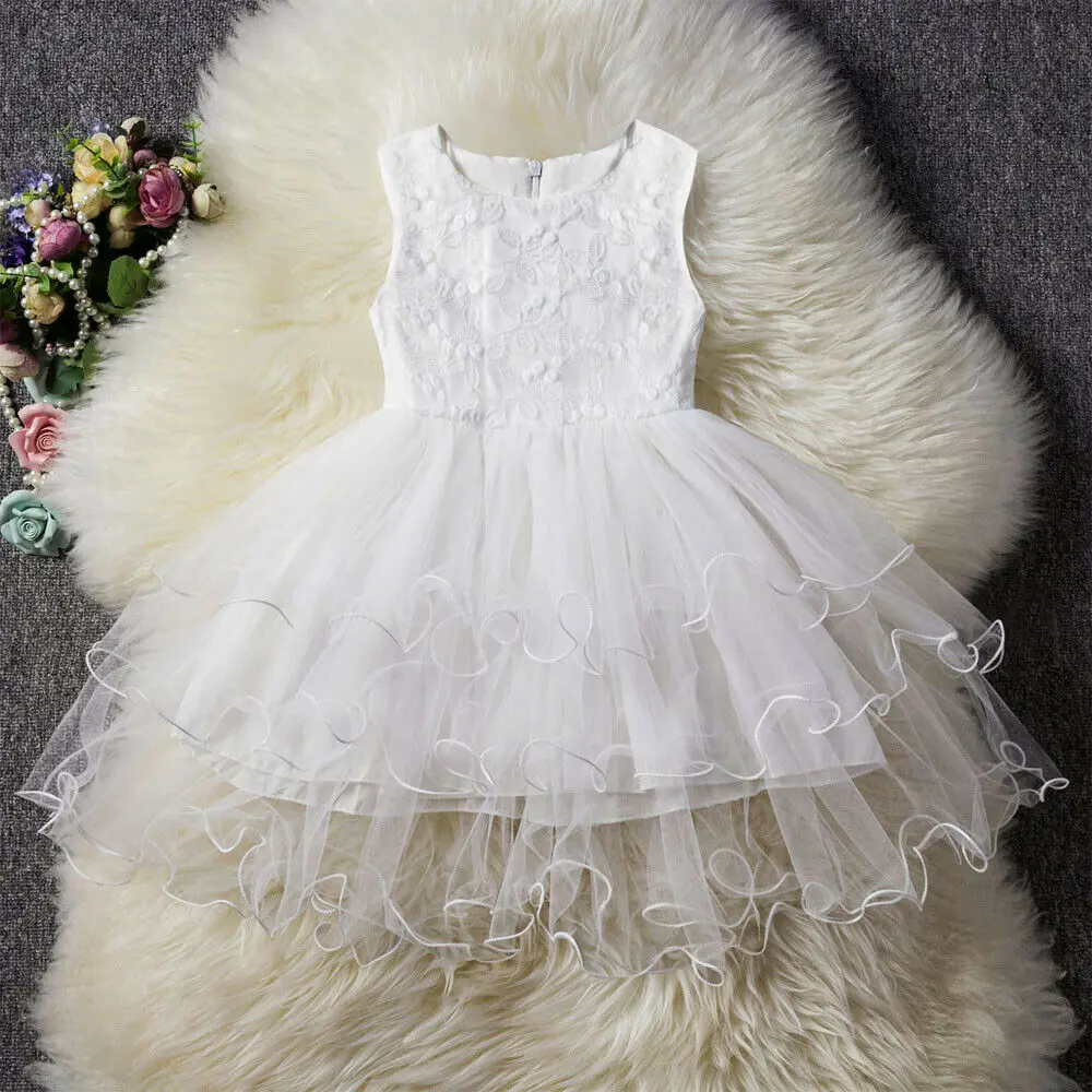 

2019 Newest Style Infant Toddler Flower Fashion Girl Spring Summer Lace Collar Ruffle Sleeve Baby Adorable Dresses 6M-5Y