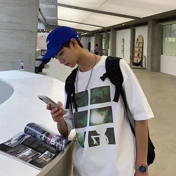 

Summer New T Shirt Men Fashion Printed Casual Short-sleeved Tshirt Man Streetwear Trend Wild Hip-hop Loose Cotton T-shirt Male