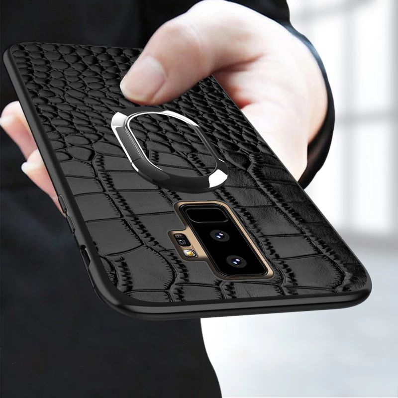 

Crocodile Texture Leather Case for iphone 6 6s For Galaxy S8 S9 Plus S7 Note 8 9 Cover Car Magnetic Suction Ring Bracket