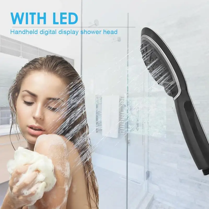 Ручная душевая головка, 3 цвета, светильник, Цифровой температурный дисплей, душевая головка для ванной комнаты, светодиодный, 3-цветное преобразование