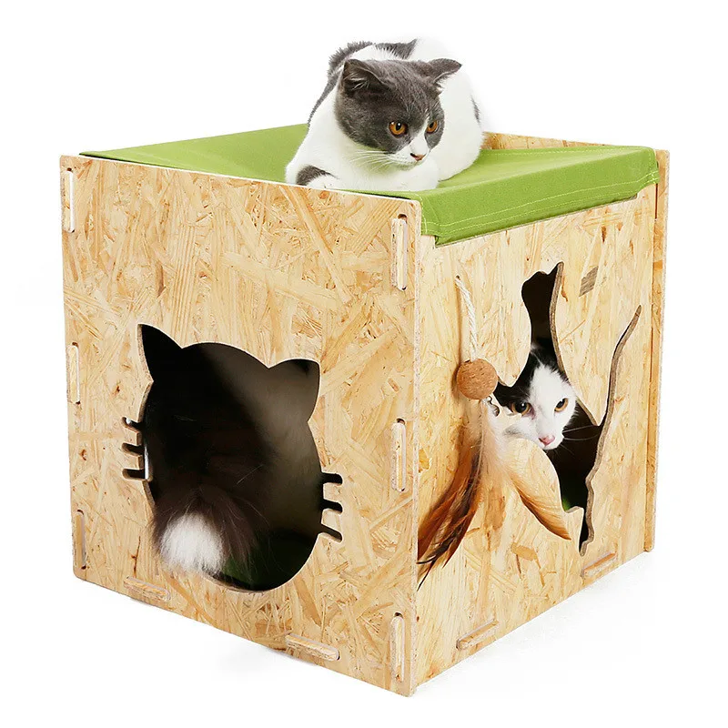 

Dual-use Summer Cat Litter House Villa Wooden Cat Tree House Ou Pine Board Cat Hammock Kitten Bed