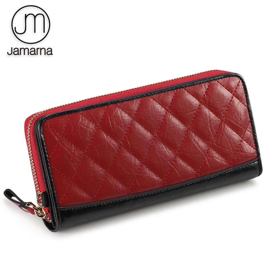 Женские кошельки Jamarna красные кожаные с клатчем и держателем для карт на молнии