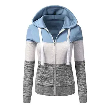 

2019 New hoody Women's Sweatshirt Mixed Color Hoodies Color Block Hooded Zipper Sweatshirt For Spring Autumn Female Clothes
