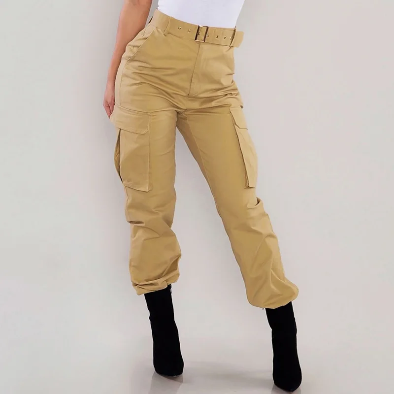 

Casual Women Cargo Pants Solid Color High Waist Functional Pockets Punk Harem Capri Trousers Joggers Streetwear