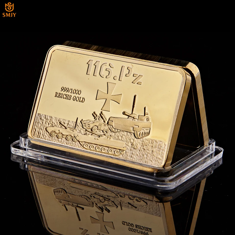 

WW II Germany 116.PZ Military Tank Division In Bar Fine 999/1000 Reichs Gold Plated Metal Craft Souvenir Gold Bars Collection
