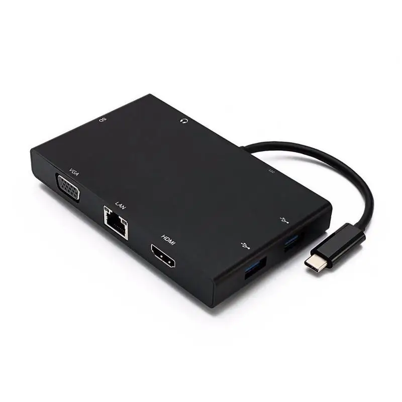 

USB 3.1 Type-C Hub Adapter HDMI Vga Ethernet Rj45 USB 3.0 USB C + 1 * SD Card Reader + 3.5mm Audio Port 8 IN 1 Converter