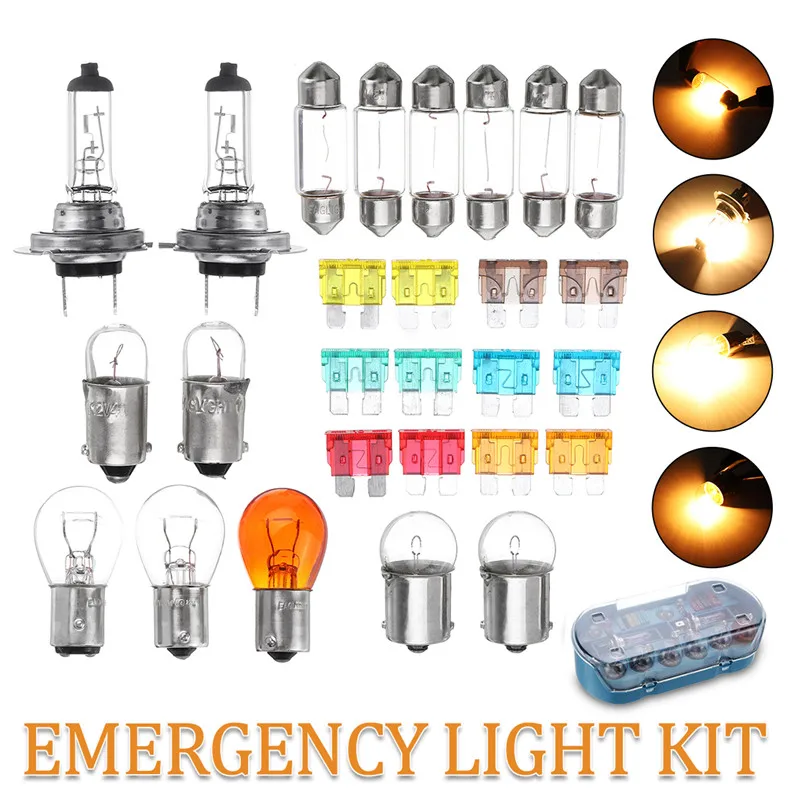 Горячая 30 шт./компл. запасные свет лампы аварийной H7 C5W R1oW 5WR5W противотуманных фар Лампа сигнала поворота галогеновая лампа для фар 12 предохранители состоящий
