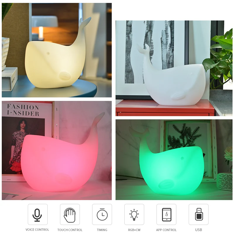 В форме Кита Wi-Fi умный стол лампа совместима с Alexa Голосовое управление ручной сенсорный светодиодный светильник окружающего ночного освещения светодиодный FreeAPP