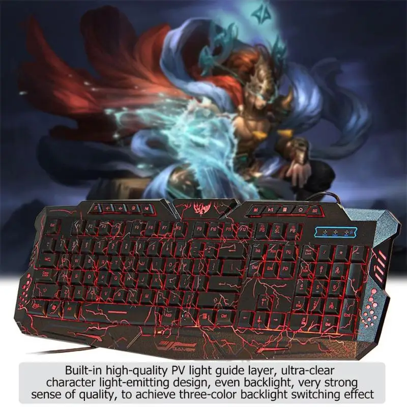 

A878 English RGB Backlit Game Keyboard 3-Color USB Wired Crack Gaming Keyboard for PC for Resident Evil 2