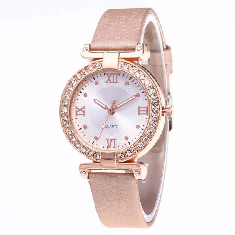 

2019 Women Luxury Watch Leather Band Stainless Steel Analog Quartz Wristwatch Lady Female Diamond Watches
