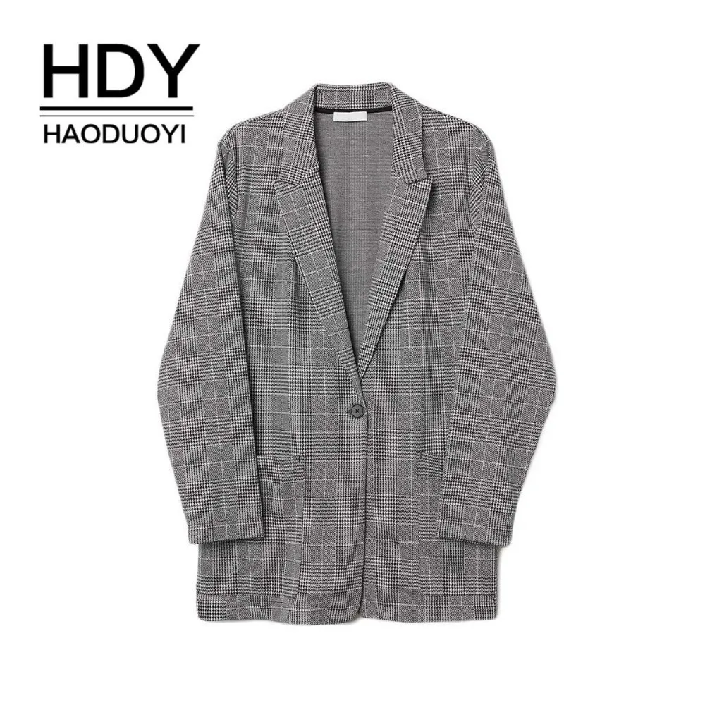 HDY Haoduoyi New Fashion Suit Jacket Simple Temperament Retro Plaid Large Size Slim Lapels One Button Blazer