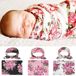 Новорожденный цветочный Snuggle Пеленальное Одеяло с повязкой на голову детский спальный мешок обертывание повязкой на голову ткань милые