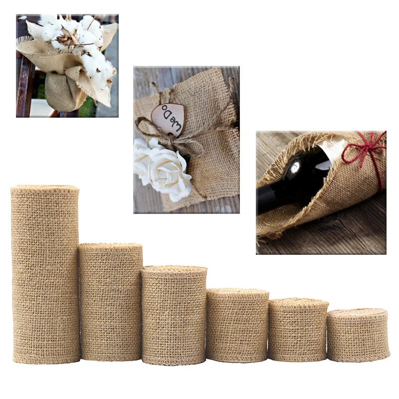

1M/Roll Crafts Decorative Jute Burlap Ribbon Party Bag Material DIY Gift Wraping Natural Hemp Ribbon Hot Sale Wedding