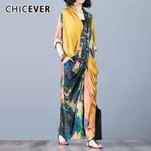 CHICEVER летнее винтажное женское платье с принтом, с перекрестным v-образным вырезом, с коротким рукавом, в стиле пэчворк, с карманами, с разрезом, свободные, тонкие женские платья