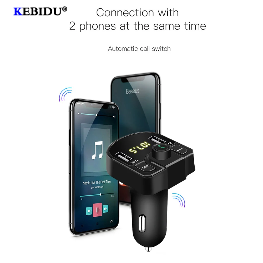 

KEBIDU Dual USB Car Bluetooth Charger FM Transmitter MP3 Radio Player With Charger Voltage LED Display TF Card Music HandFree