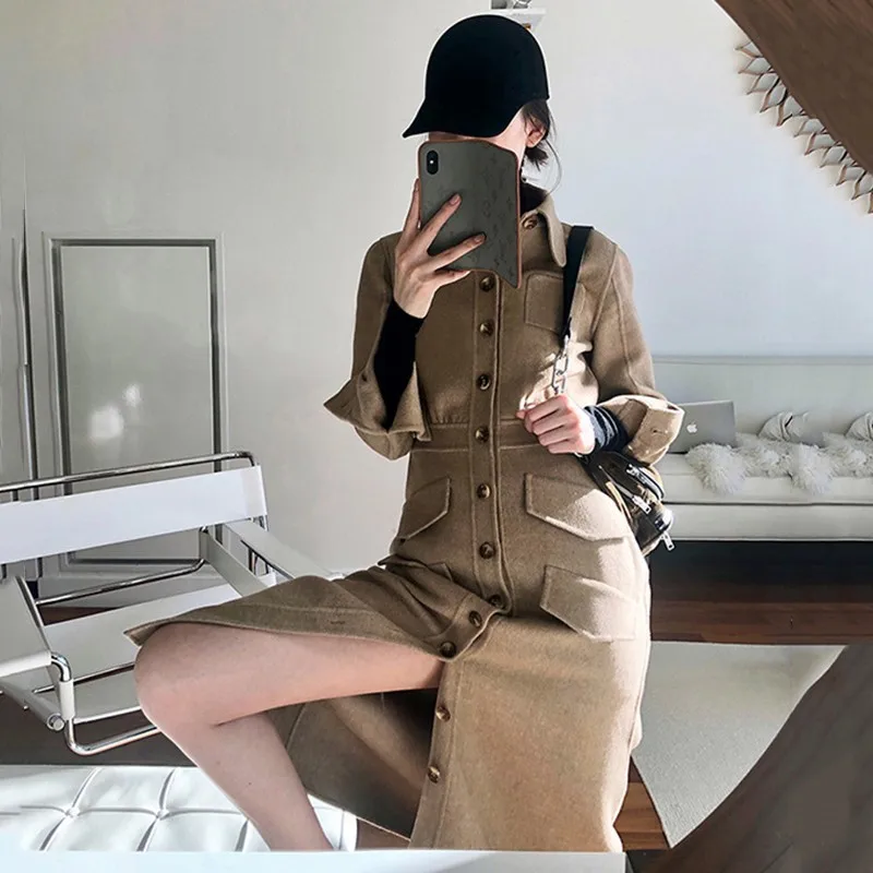 TWOTWINSTYLE женские платья для женщин воротник с лацканами Высокая талия однобортный