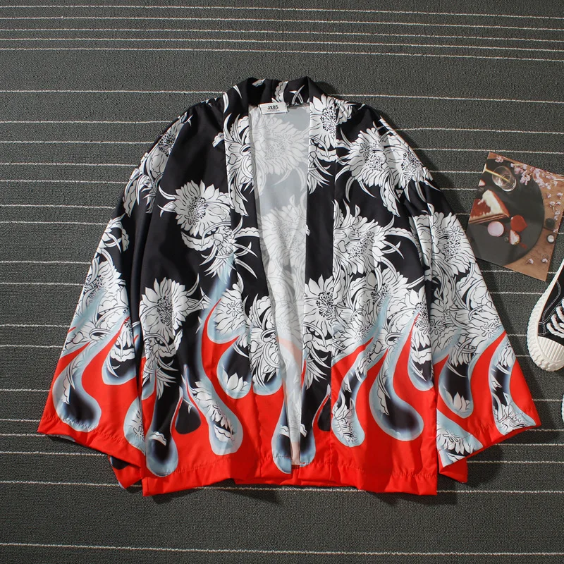 

#4235 2019 Spring Summer Hip Hop Men Kimono Coat Beach Thin Sunscreen Loose Harajuku Streetwear Windbreaker Kimono Men Japanese