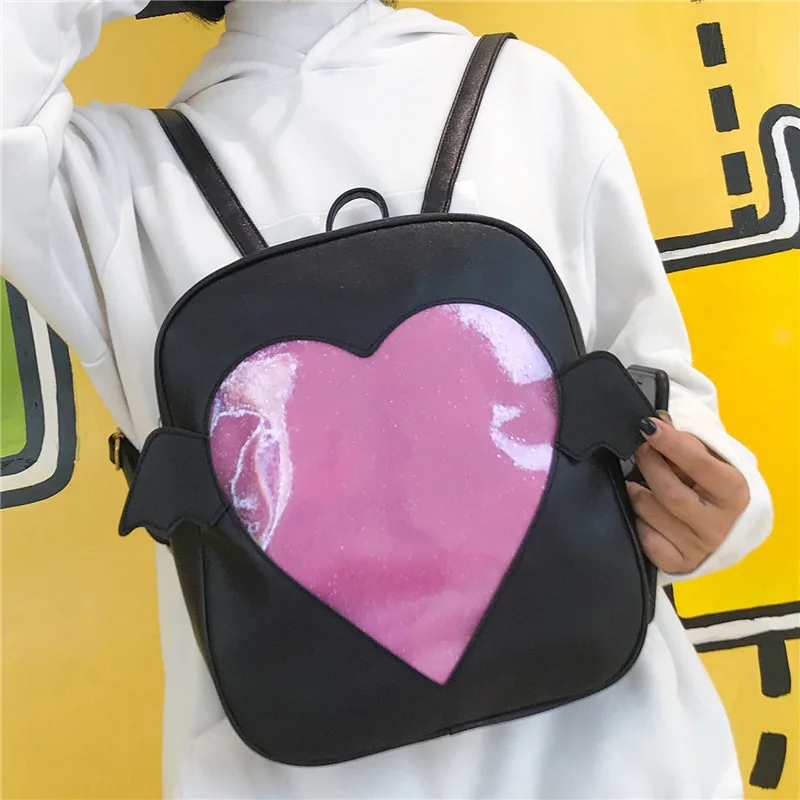 

2019 Fashion Angel Wings Backpack Women Love Heart Shape Ita Bag PU Leather Mini Backpacks For Girls Travel School Backpack