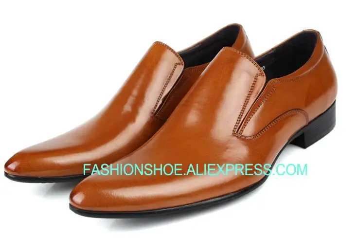 

Genuine leather Men British Style Pointed toe Slip on Big Size Shoess Formal Business Derby Shoes
