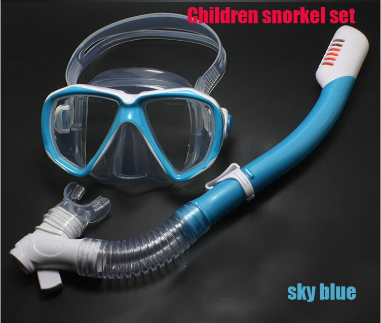 1 set children diving goggles and snorkel set tempered diving glasses dry snorkel anti wave