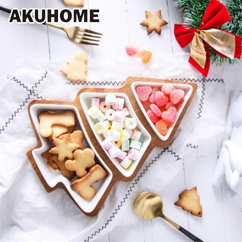 

Christmas Bamboo Wood Plate Tree Tray Dish Snack Fruit Creative 28cm Full Set Ceramic Tray Snack Plate Fruit Bowl Dish Tableware