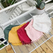 Штанишки для новорожденных шорты-штаны с карманами хлопковые льняные однотонные шорты для маленьких девочек летние брюки с мячом