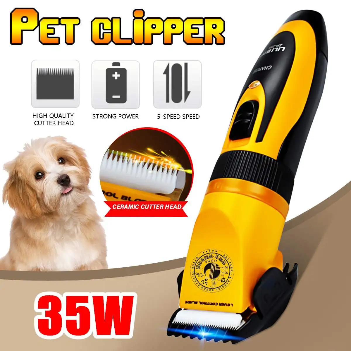 

LILI Professional Cat Dog Hair Trimmer 35W Mute Rechargeable Electric Grooming Pet Clippers Animals Haircut Machine AC110-240V