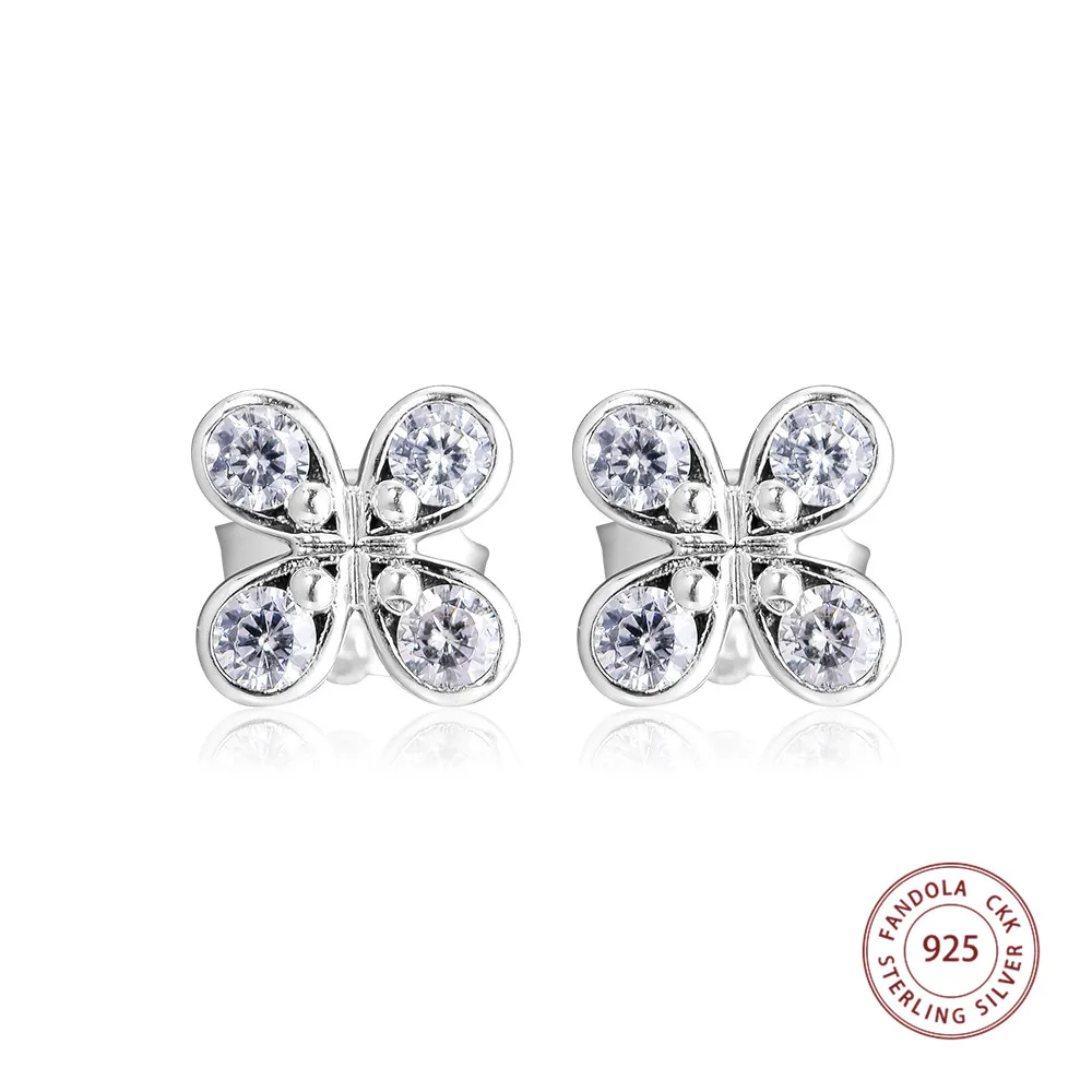 

Authentic 925 Sterling Silver Crystal Earring Four-Petal Flowers Stud Earrings For Women Wedding Earings Fashion Jewelry Brincos