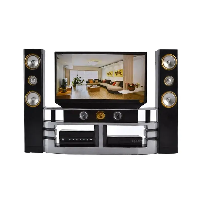 

Mini HI-FI TV Speaker Home Theater Cabinet Set Combo Dollhouse Furniture Accessories for Kids Christmas Birthday Xmas Toy
